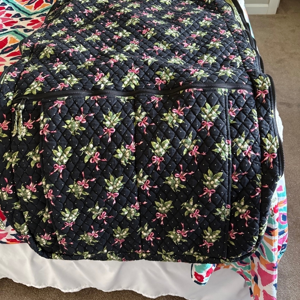 Vera Bradley Black Quilted Travel Bag with Pink and Green Floral Pattern